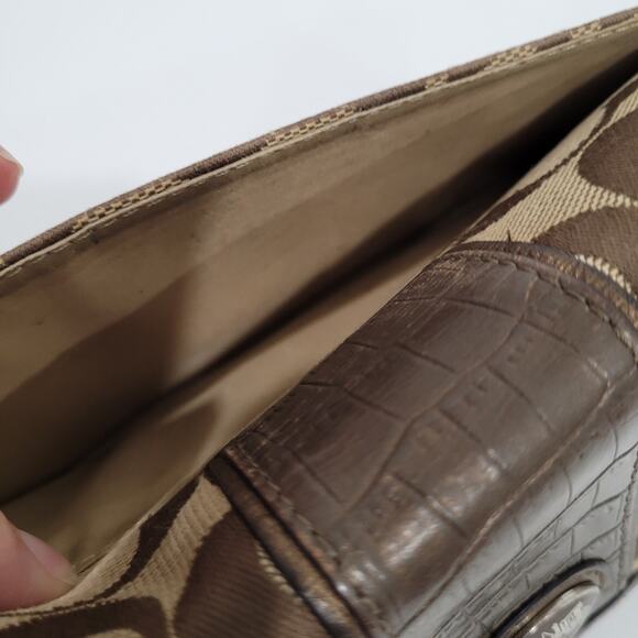Coach Long Wallet Stripe Croc Envelope Metalic Brown Designer Large Leather - Picture 7 of 10